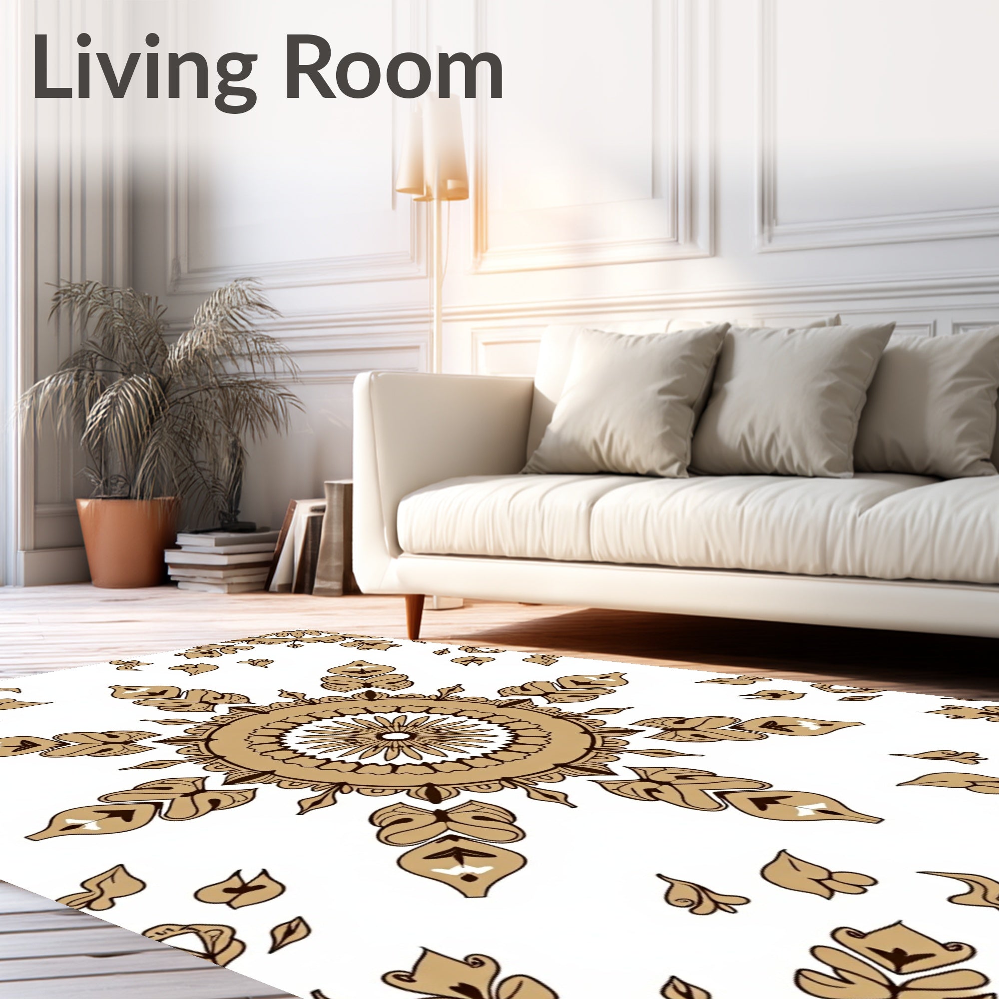 Inspired Floor Covering with Symmetrical Rosette (Beige) - ODIKA