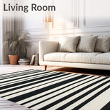 Artisan Hand Woven Striped Area Neutral Tones Black Cream Beige(Black)
