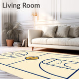 Basketball Court White Floor Blue Lines Brown Circle(Blue)