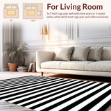 Chic Black White Striped Modern Geometric Area Design(Beige)