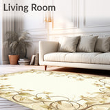 Artisan Scrollwork Area Elegant Border Botanical Accent Design(Beige)