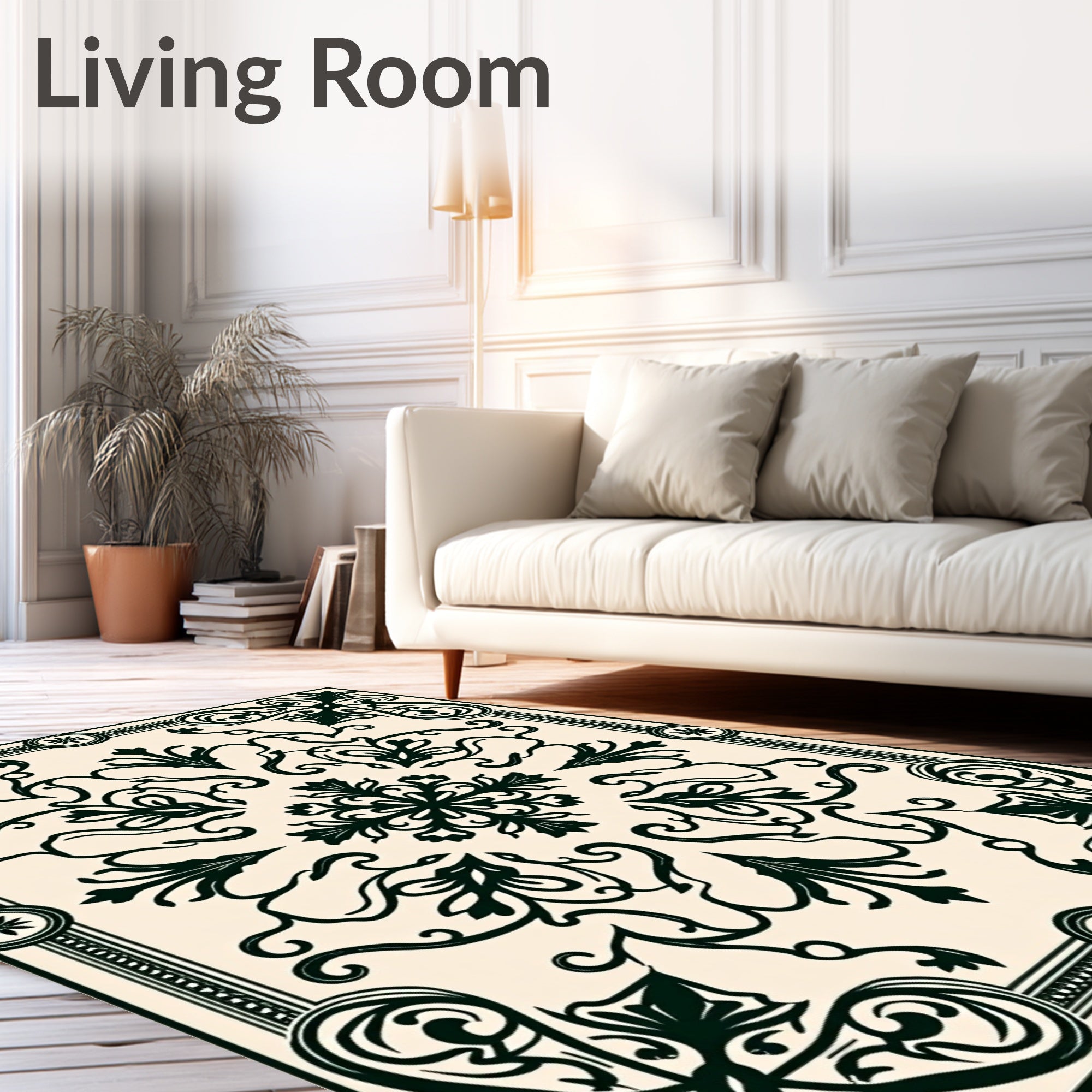 Inspired Floral Damask With Elegant Scrollwork Details (Black) - ODIKA