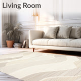 Elegant Coastal Beige Area With Subtle Wave For Indoor(Beige)