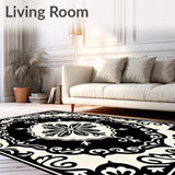 Distressed Medallion Botanical Motif with Ornate Scrollwork Accents(Black)