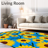 Blooming Helianthus Artistic Floor Covering(Blue)
