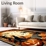 Festive Gnome and Cat Pumpkin Carpet with Maple Leaf and Web Embellishments(Orange)