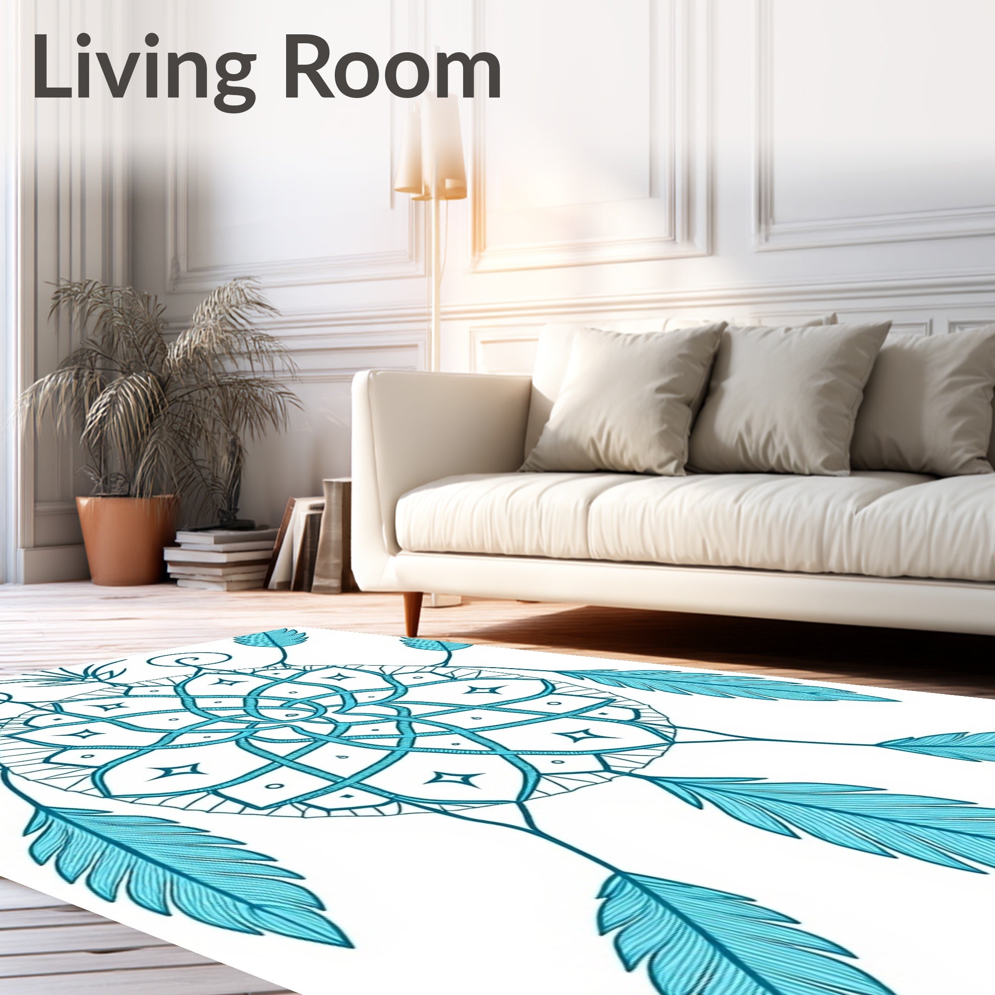 Boho Dreamcatcher Motif Intertwined with Feathered Accents (Blue) - ODIKA