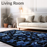 Elegant Black Floral Area Intricate Petals(Blue)