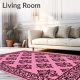 Elegant Damask Swirl Embroidery Decorative Trellis Motif(Pink)