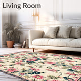 Chic Boho Floral with Pink Blossom and Deep Green Leaf Accents on Beige(Beige)