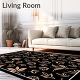 Midnight Garden Abstract Botanica with Whimsical Leaf Flourish(Black)