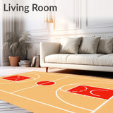 Basketball Court Wood Floor Red Key White Lines(Beige)
