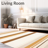 Contemporary Area with Bold Stripe Design in Warm Beige and Cream(Beige)