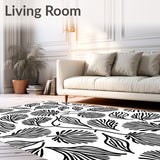 Abstract Botanical Swirls Featuring Contrasting Petal Shapes And Curves (Black)