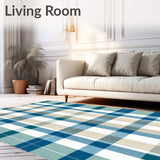Contemporary Plaid Area with Layered Blue and Beige Checkered Design(Blue)
