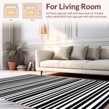 Elegant Contrast Striped Decor Mat With Timeless Horizontal Line(Black)