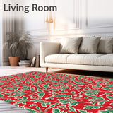 Festive Holly Leaves Botanical Traditional Decorative Accent(Red)