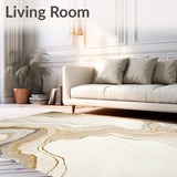 Modern Neutral Area Beige Marble Effect Defined Border Design(Beige)