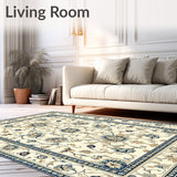 Elegant Floral Beige and Azure Area(Beige)