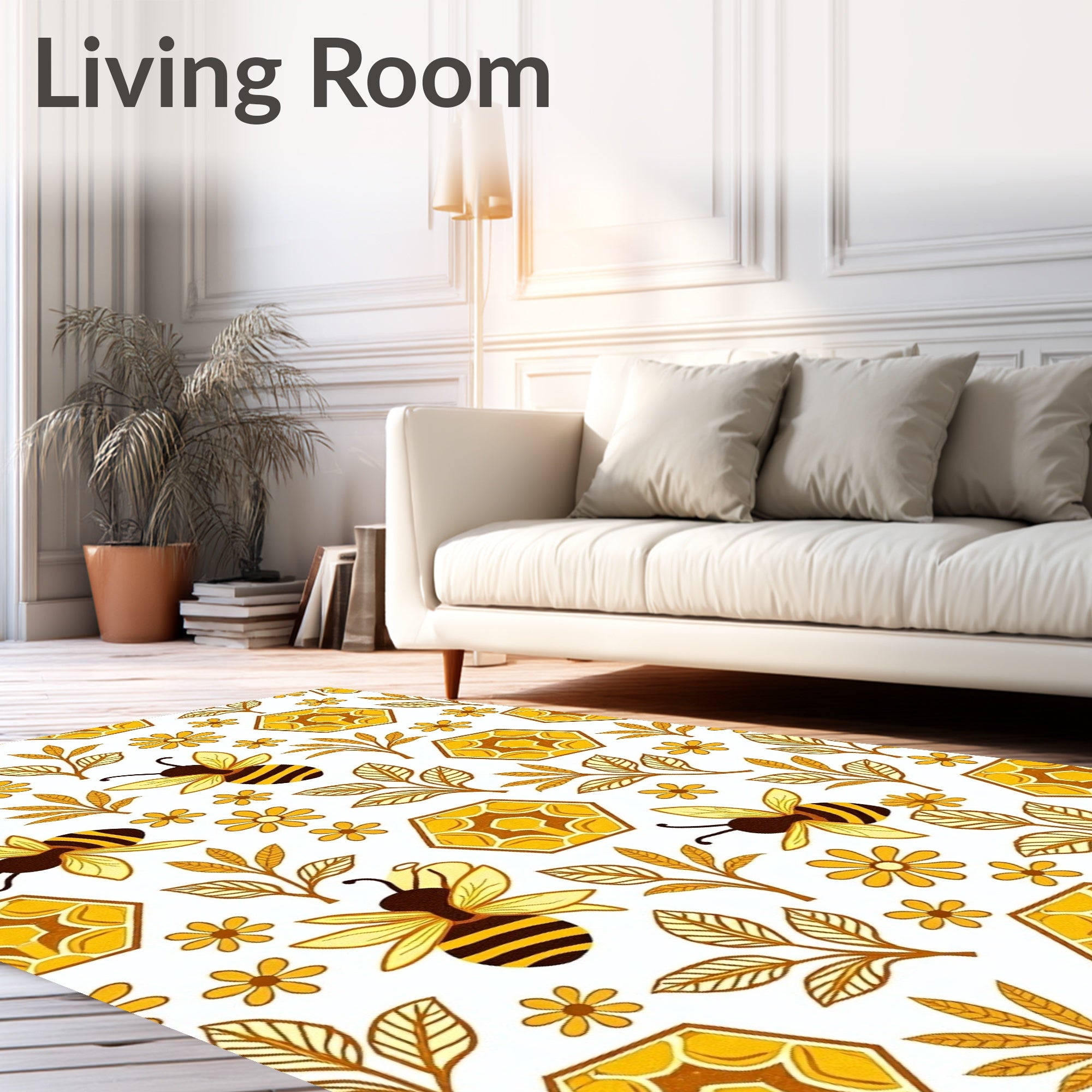 Honeybee Garden Dance with Hexagonal Hive Motifs (Yellow) - ODIKA