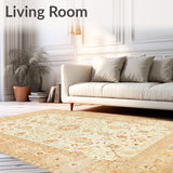Elegant Oushak Area with Intricate Beige and Cream Speckled Design(Beige)