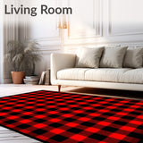 Layering Doormat Rug Buffalo Plaid Carpet Christmas Red Design(Red)