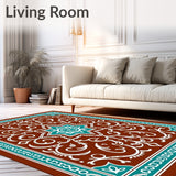 Tile Inspired Doormat with Ornate Medallion Accents(Brown)
