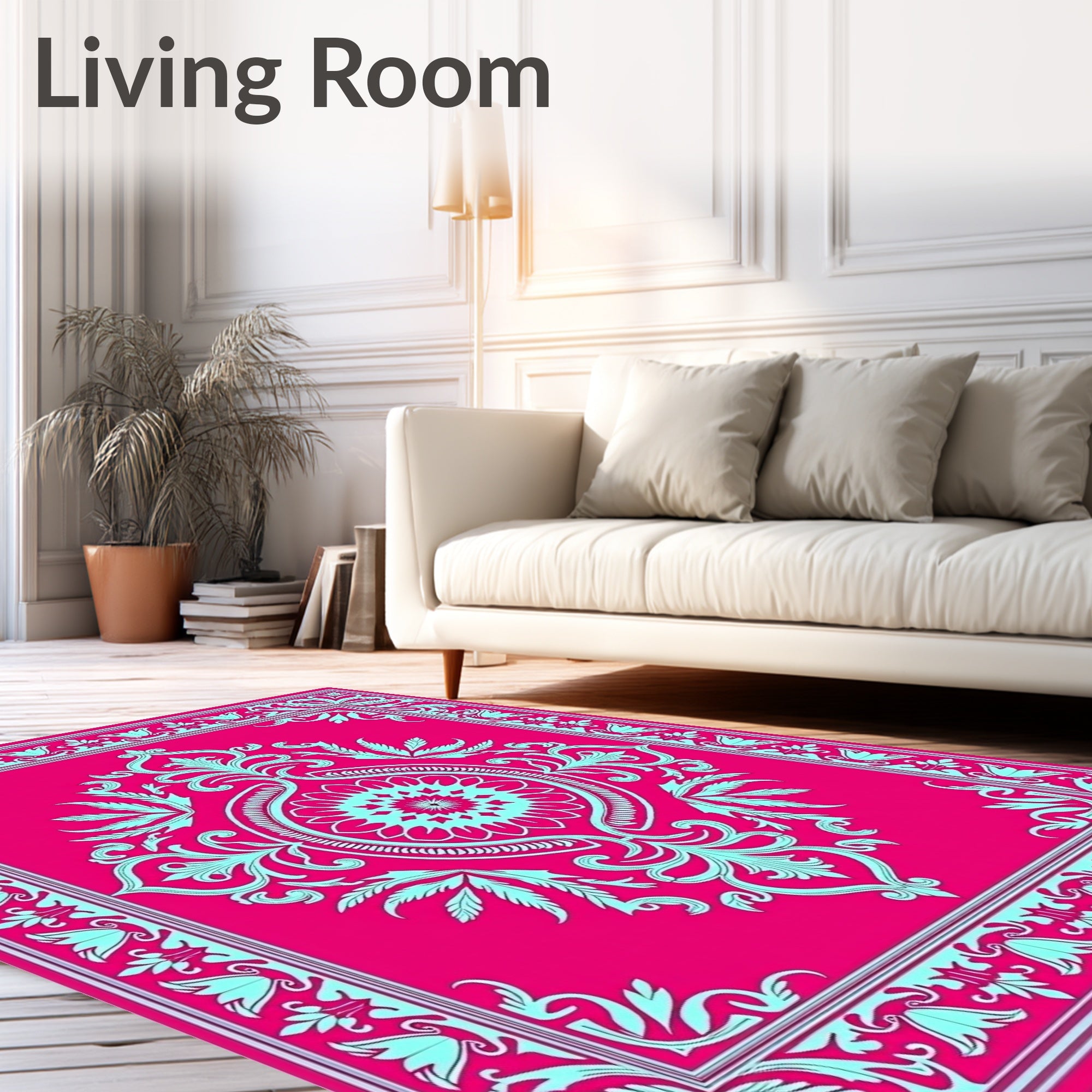Ornate Damask with and Silver Interlocking Flourishes (Pink) - ODIKA