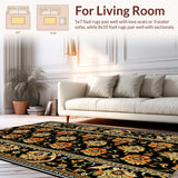 Ultra Soft Area Rug, Non Slip, Stain Resistant, Washable Area Rugs for Living Room, Bedroom, Paisley Floral Washable(Black)