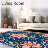 Art Nouveau Garden With Flowing Petals And Whimsical Scrollwork (Blue)