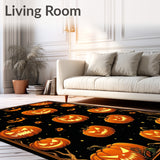 Creepy Halloween Bathroom Carpet with Haunted Pumpkins and Gothic Lace Frame(Orange)