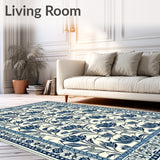 Handcrafted Beige & Indigo Tulip Area(Blue)