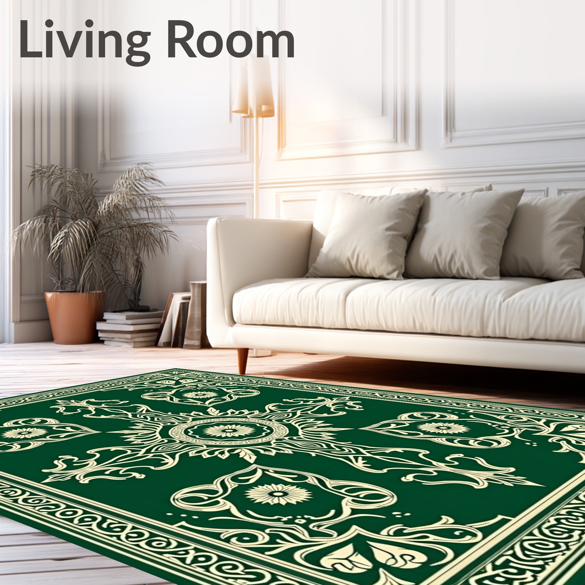 Vintage Damask Scroll Medallion Embellished Framework (Green) - ODIKA