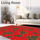 Modern Boho Leaf Scrollwork with Stylized Floral Bursts (Red)