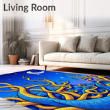 Celestial Marine Reptile and Mermaid Nightscape Illustration(Blue)