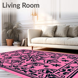 Boho Mosaic Medallion Featuring Intricate Interlocking Floral Arrangements(Pink)