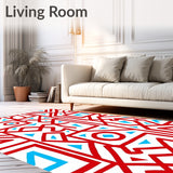Modern Abstract Maze with Interlocking Lattice and Poppy Highlights(Red)