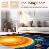 Ultra Soft Area Rug, Non Slip, Stain Resistant, Washable Area Rugs for Living Room, Bedroom, Educational Planet Theme Bedroom Round Carpet(Orange)