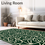 Interlocking Wave Motif with Ornate Scrollwork and Abstract Floral (Green) - ODIKA