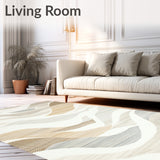 Ivory Decorative Area With Coastal Wave Inspired For Patios(Beige)