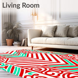 Cane Stripe Chevron Doormat with Peppermint Swirl Details(Red)