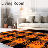 Haunted Buffalo Check Floor with Seasonal Fall Decorations(Orange)