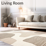 Abstract Geometric Beige Area Contemporary Wavy(Beige)