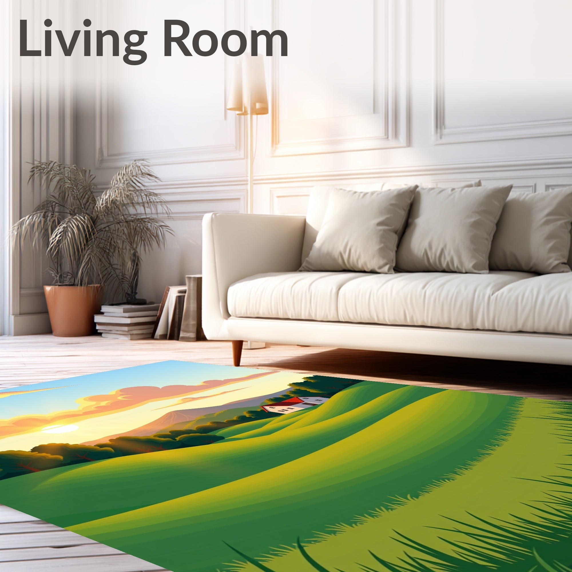 Farmhouse Valley Meadow Sunrise Countryside Road Trip Horizon (Green) - ODIKA