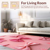Ultra Soft Area Rug, Non Slip, Stain Resistant, Washable Area Rugs for Living Room, Bedroom, bow shaped coquette bathmat(Pink)