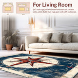 Coastal Navigation Hand Tufted Transitional Compass Rose Area Rug for Deck(Blue)