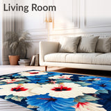 Floral Breeze with Artistic Hibiscus Blooms and Expressive Modern(Blue)