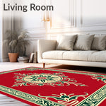 Vintage Botanical Medallion Print with Distressed Art Nouveau Motifs (Red) - ODIKA