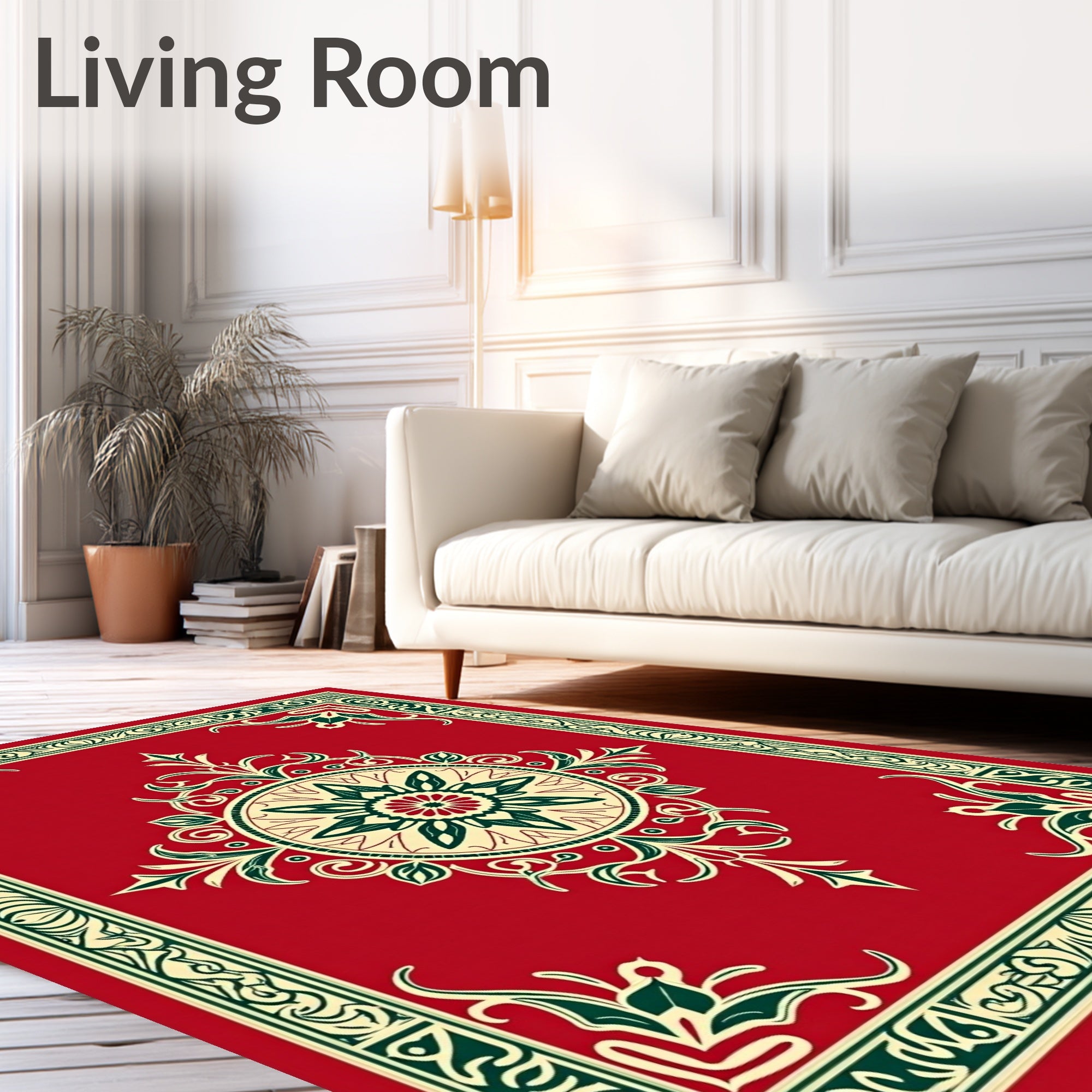 Vintage Botanical Medallion Print with Distressed Art Nouveau Motifs (Red) - ODIKA