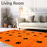 Halloween Cat Paw Print Bath Mat Adorable Area(Orange)